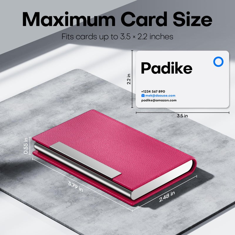 Padike Business Card Holder, Business Card Case Professional PU Leather & Stainless Steel Multi Card Case,Business Card Holder Wallet Credit Card ID Case/Holder for Men & Women. (Rose red) - Image 5